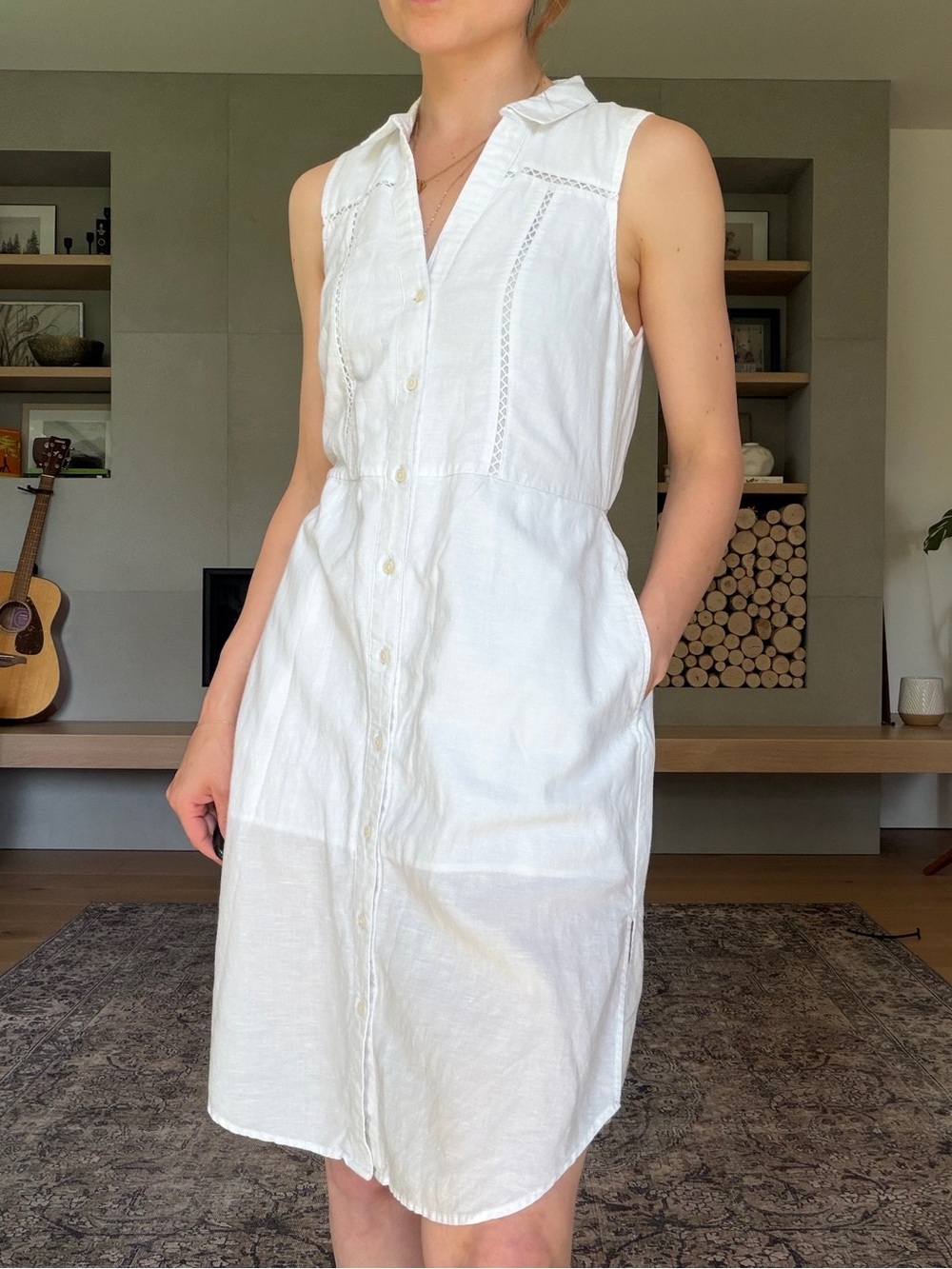Banana Republic linen and cotton Sleeveless Button Down Tie Waist Midi dress - Picture 6 of 14